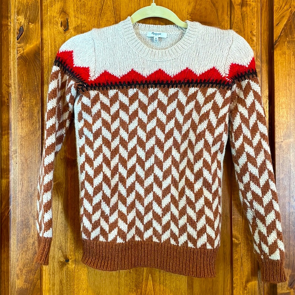 Madewell wool blend geometric crew neck sweater size XS